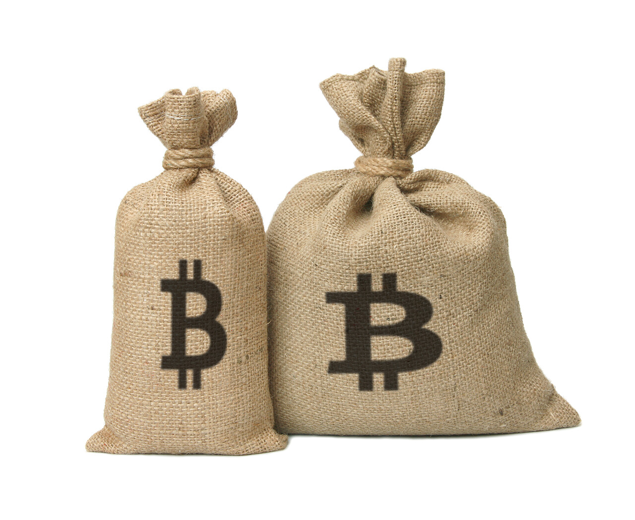 从孤立的白色背景上的比特币袋