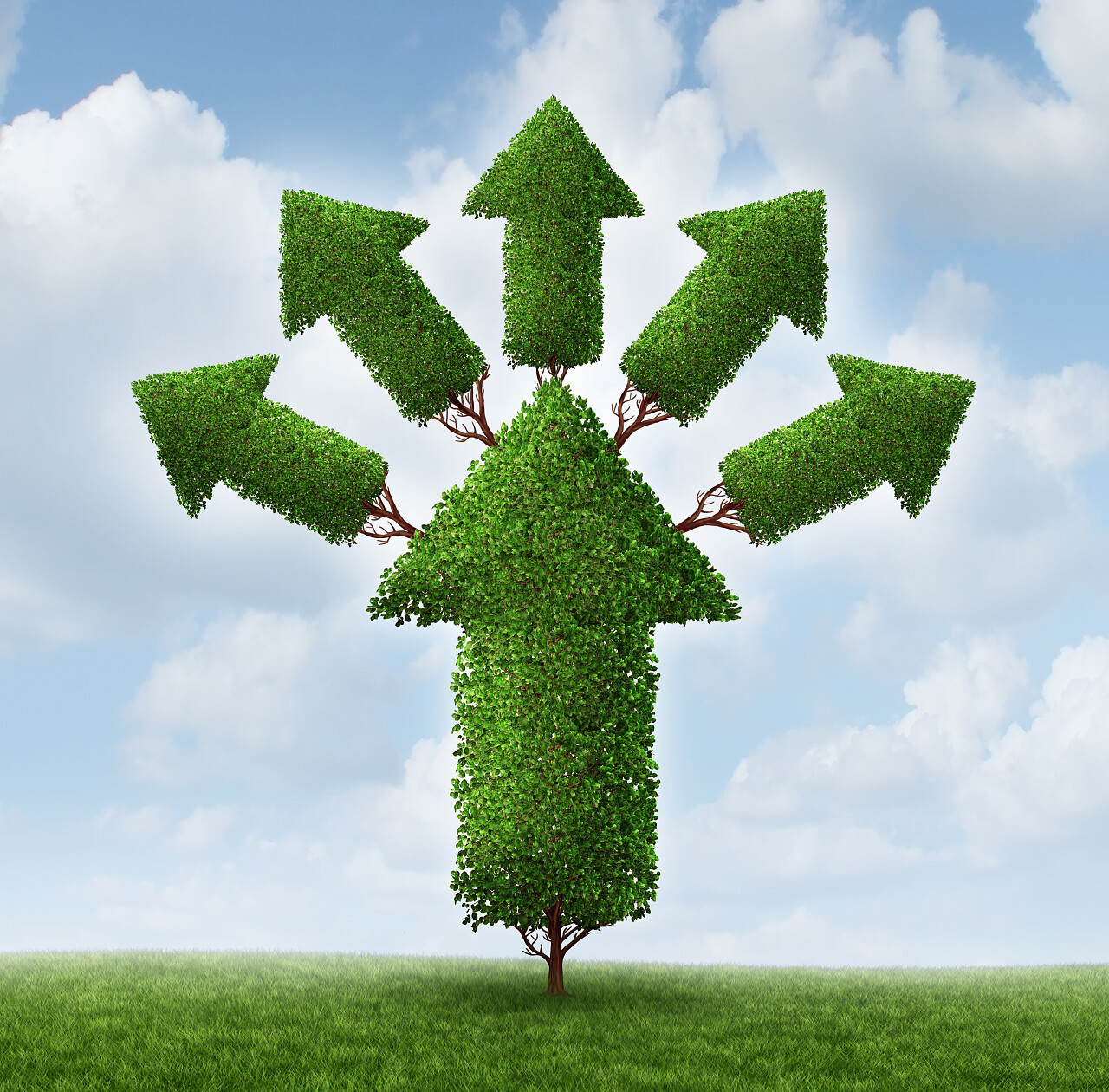 各种箭头组成的树形图案提升箭头提升提高上涨