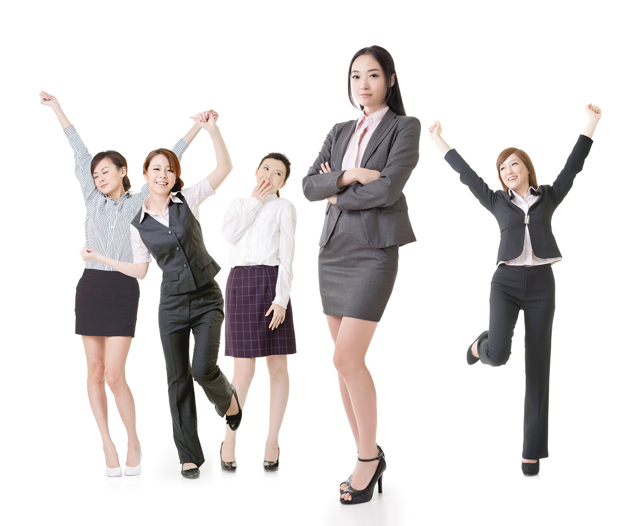 信心十足的商业女性领导她兴奋的团队企业专业商务精英团队