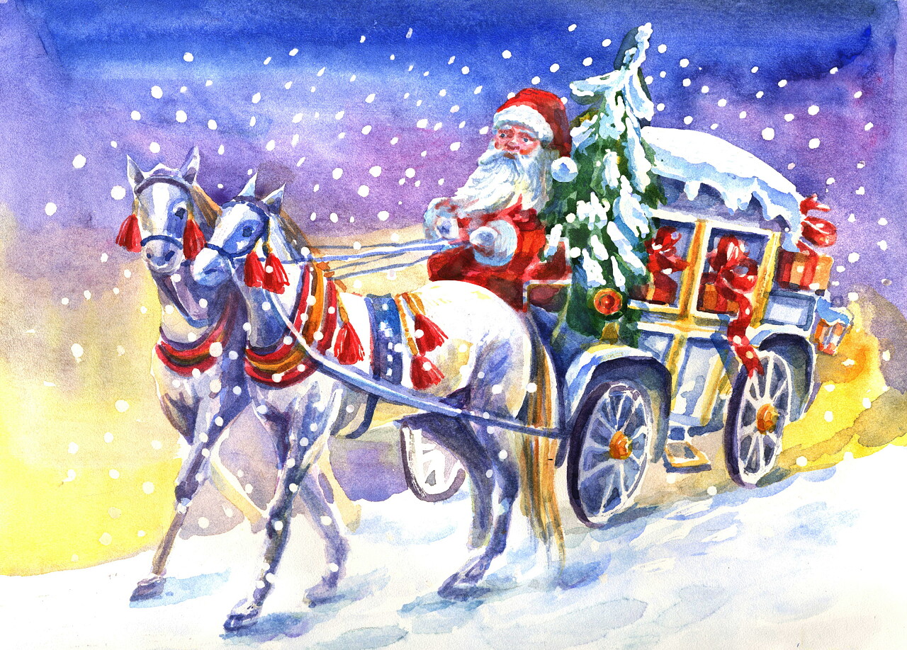 圣诞老人在一辆马车上