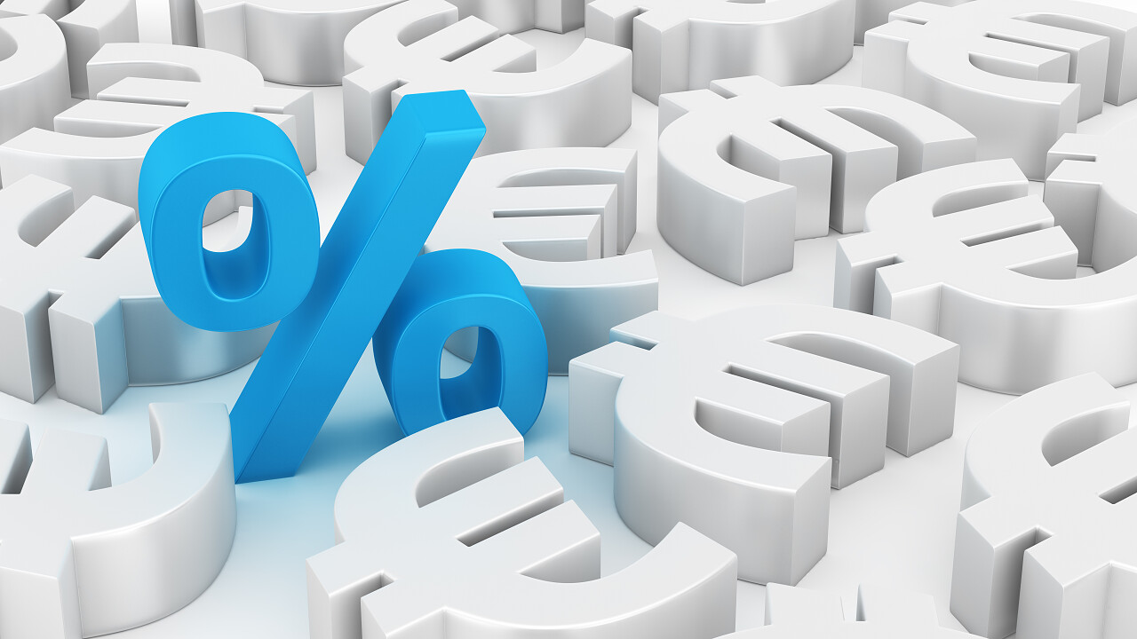 许多欧元标志和单蓝色百分比符号