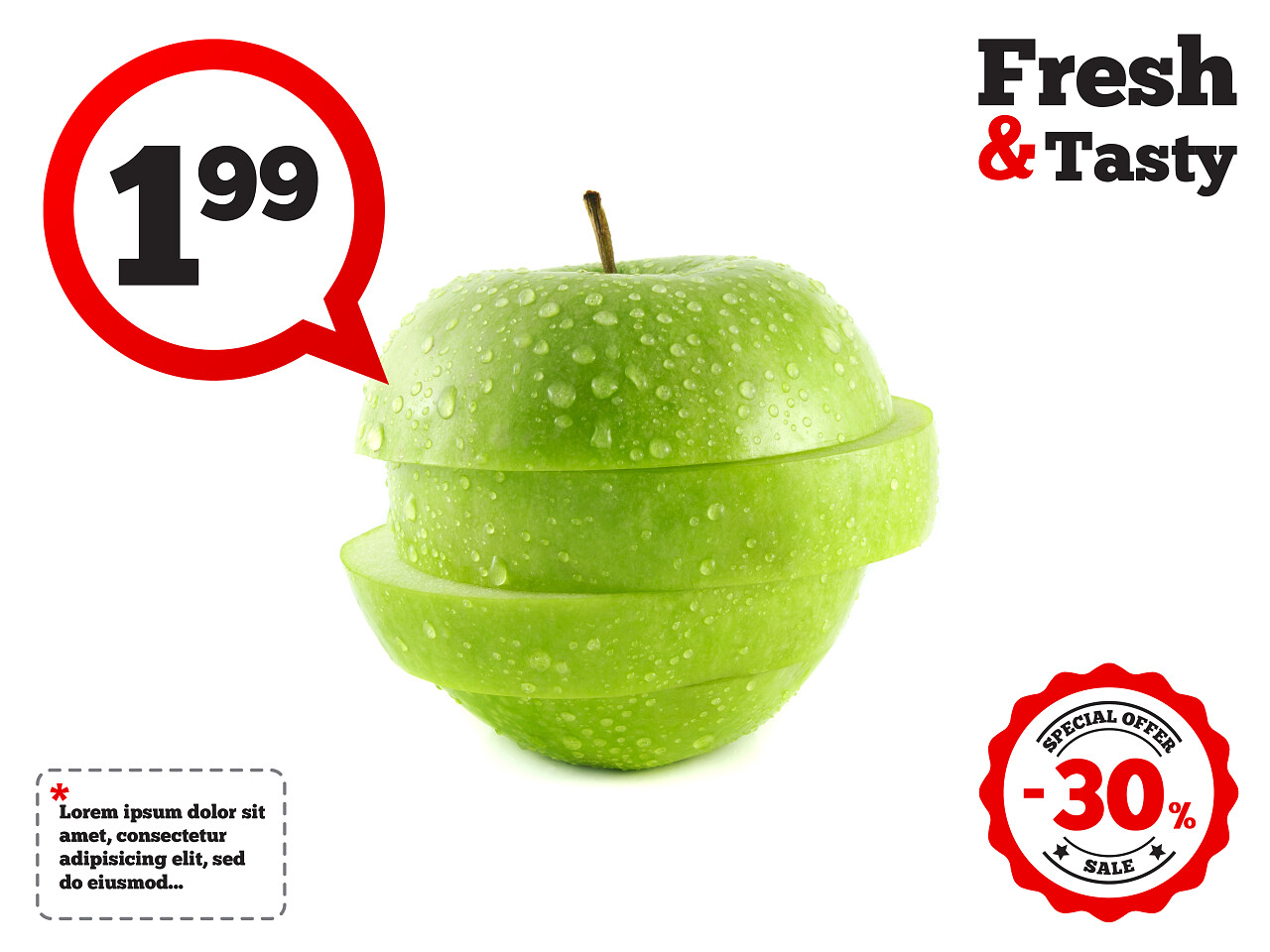 分离出绿色的苹果切片与水滴 白色背景 新鲜的饮食水果 健康与维生素的水果