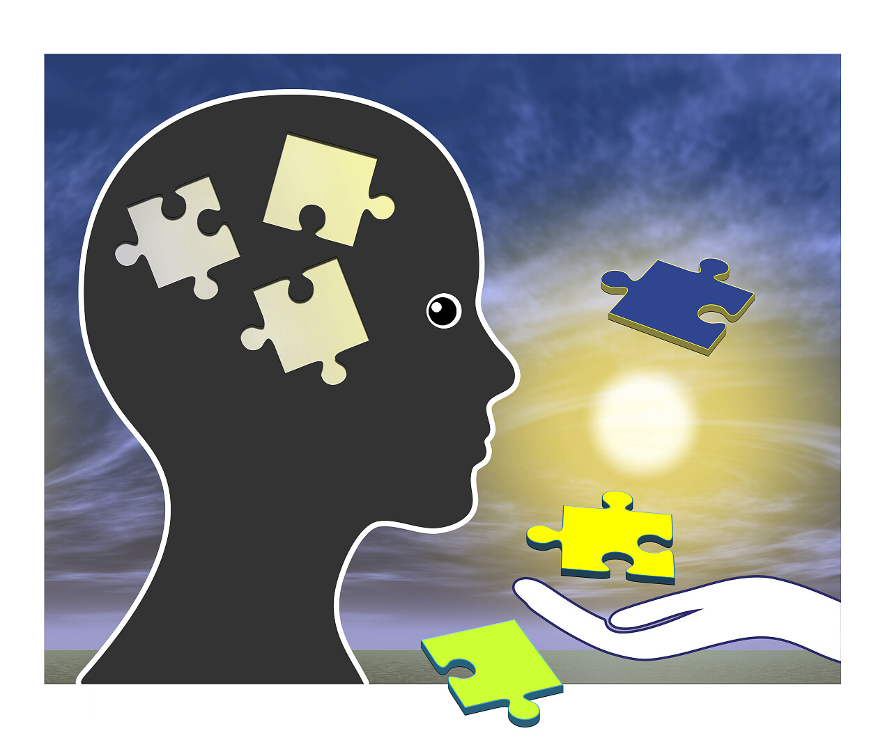 脑损伤或通过康复损伤后恢复记忆拼图大脑思考