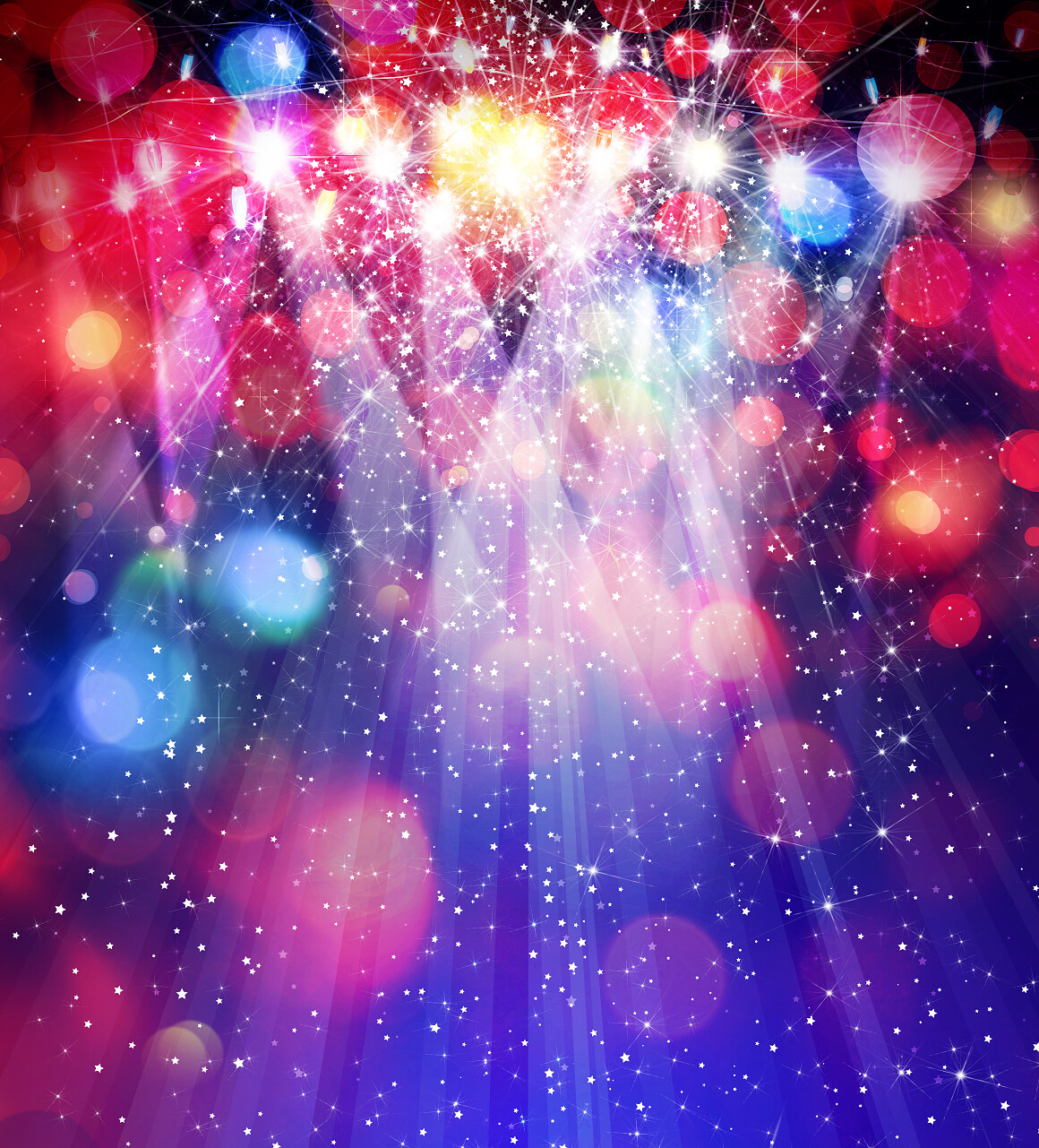 五彩的灯光和景背景上的星星