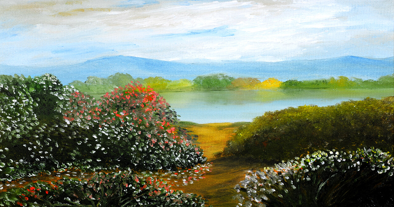 美丽的油画画布自然风景图