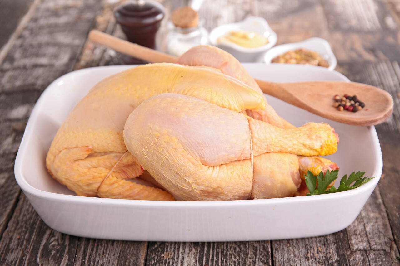 一盘洗干净新鲜的鸡肉