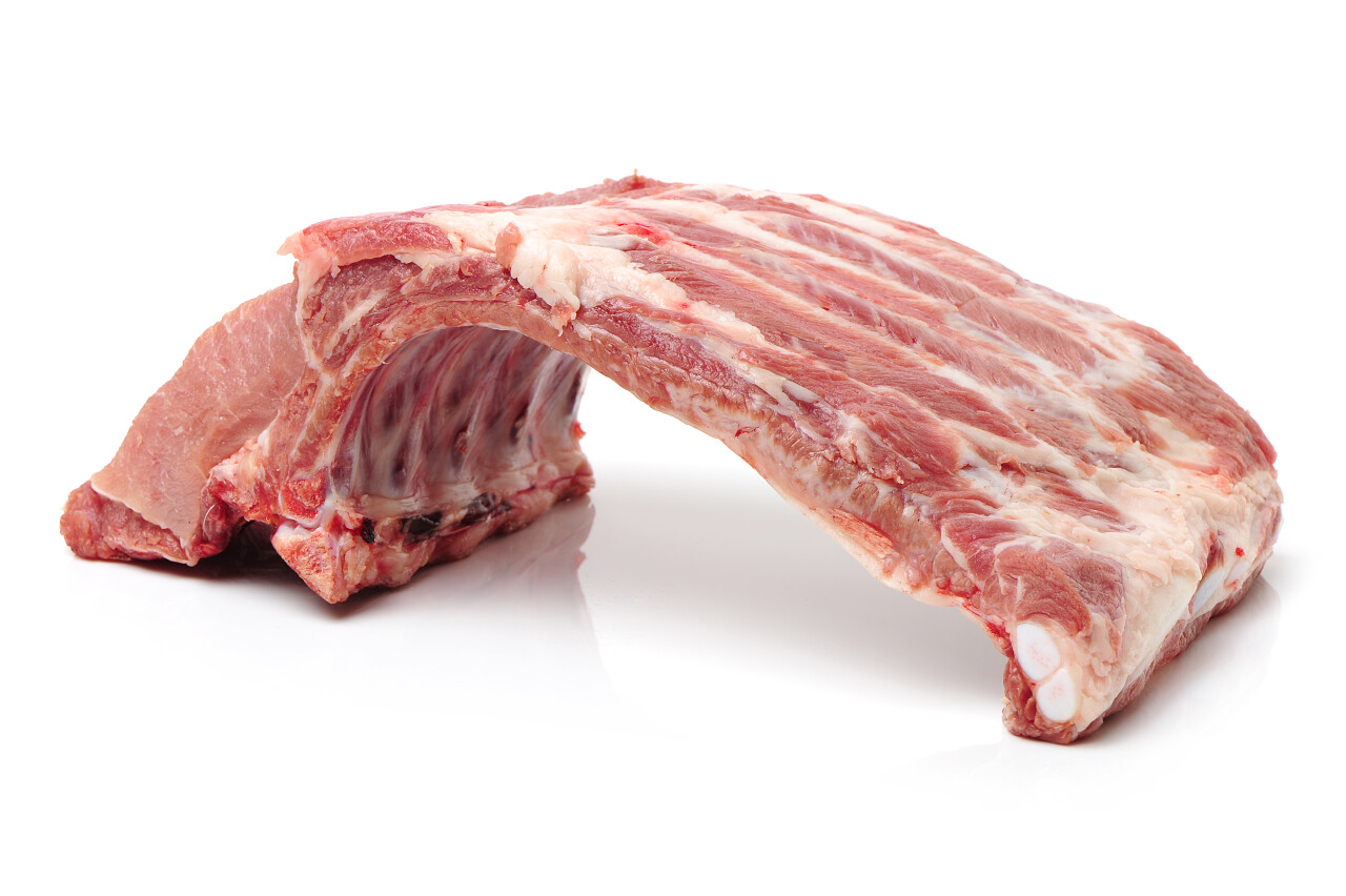 在白色背景上排骨