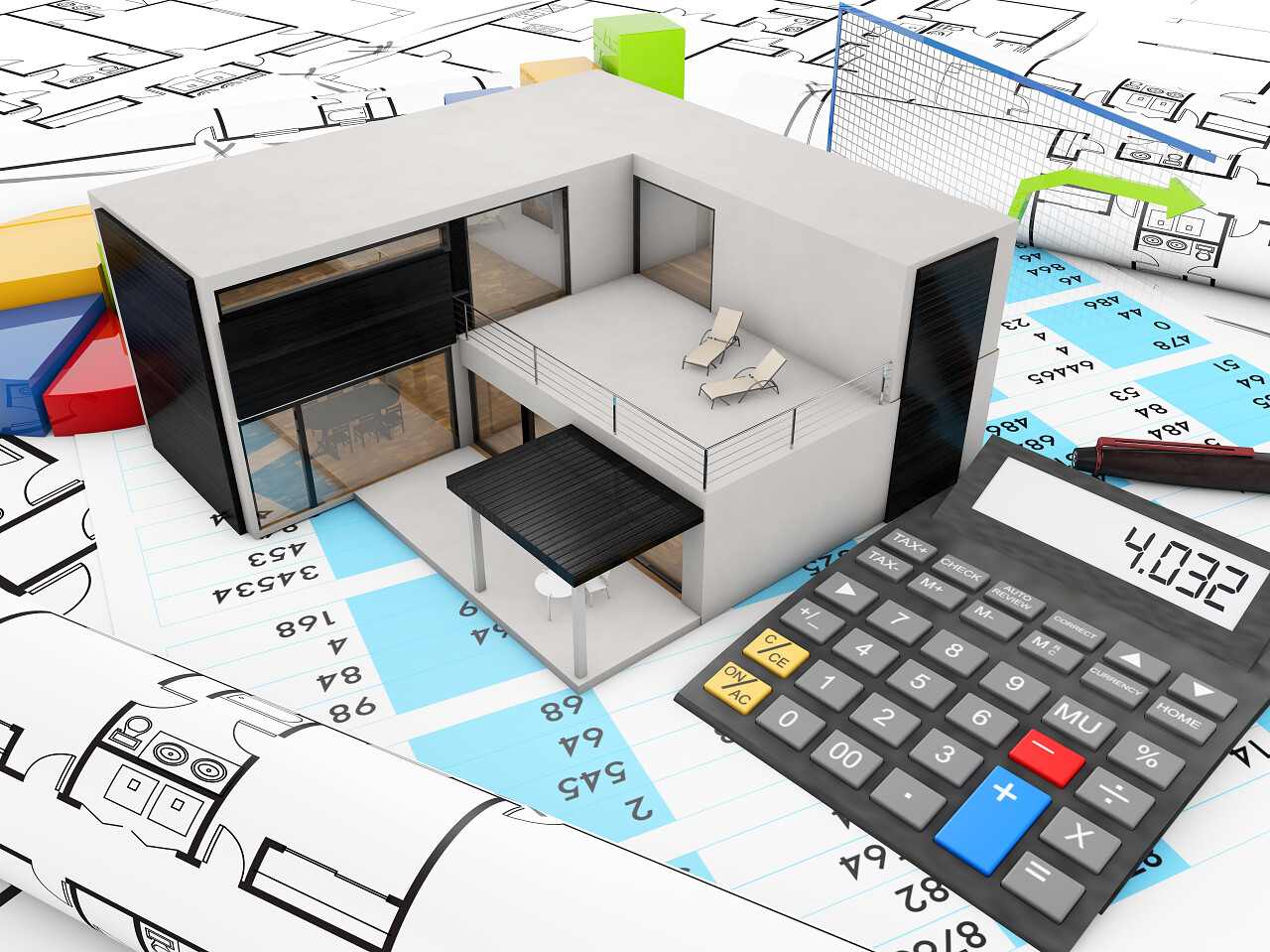 房地产财政概念的模块化的房子图形和计算器