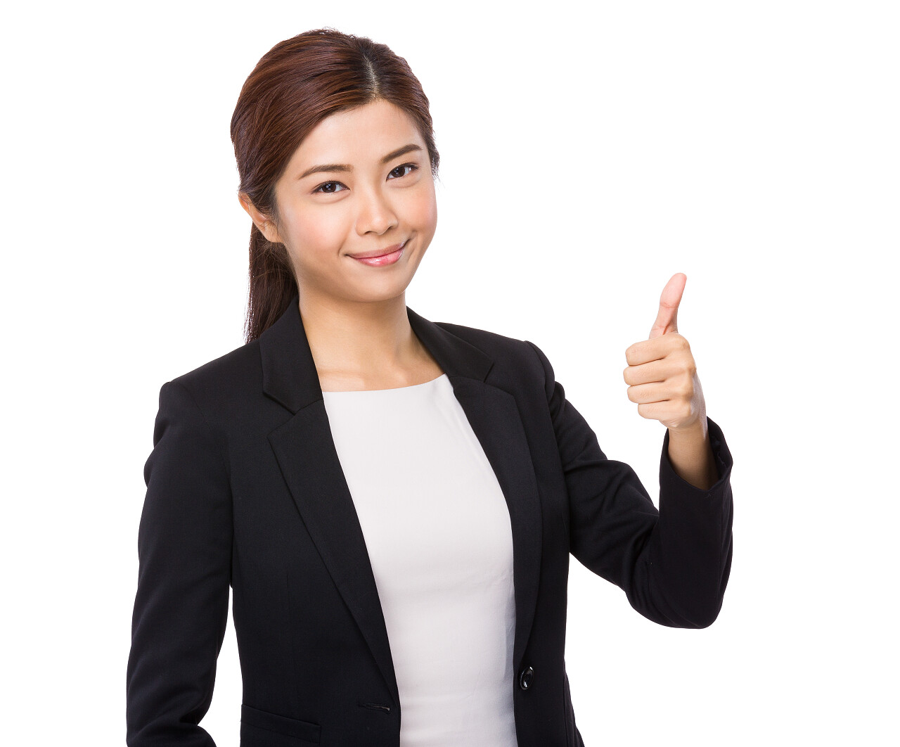 大拇指的亚洲女商人加油点赞点赞手势