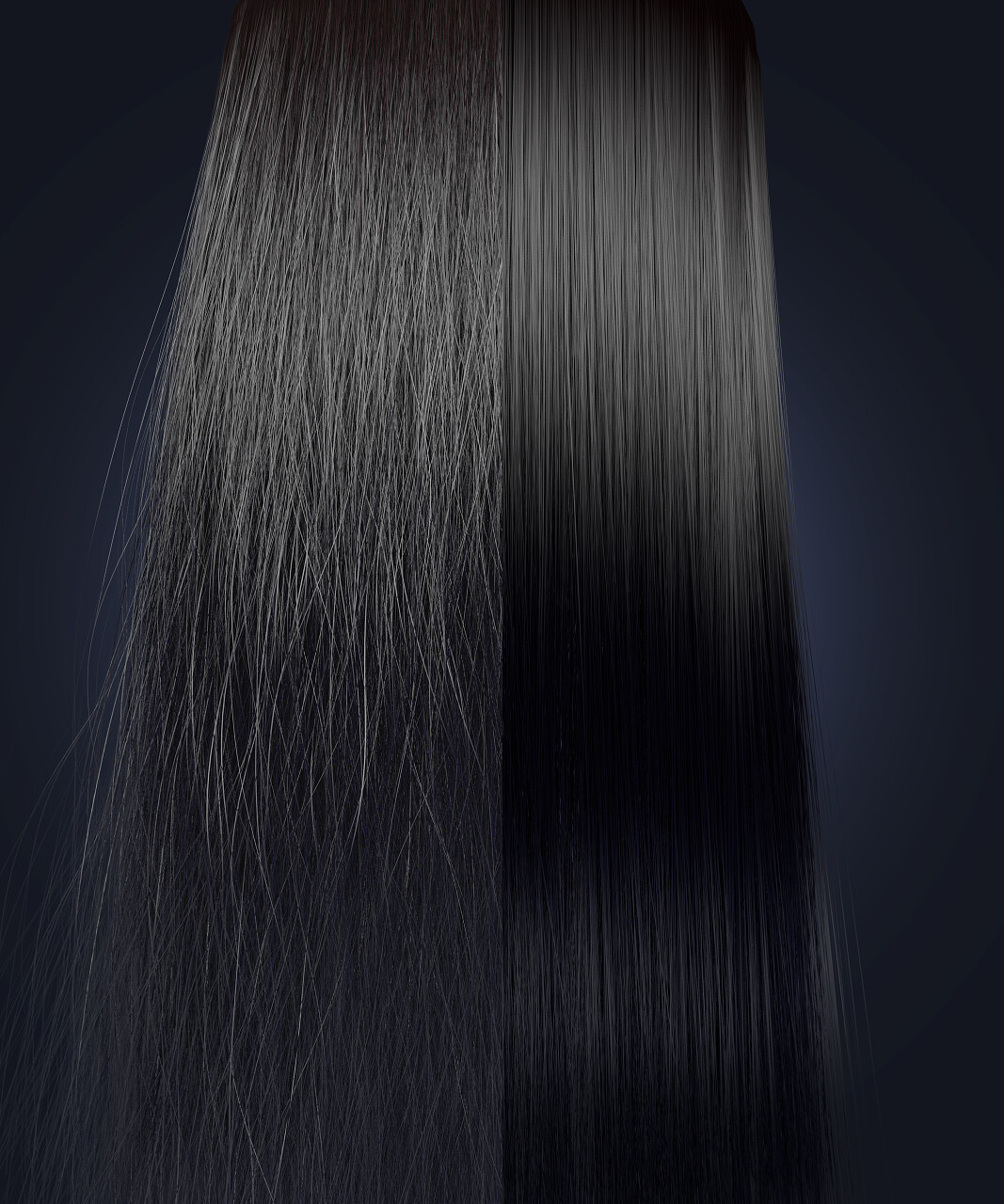 黑色背景上的长头发女生头发