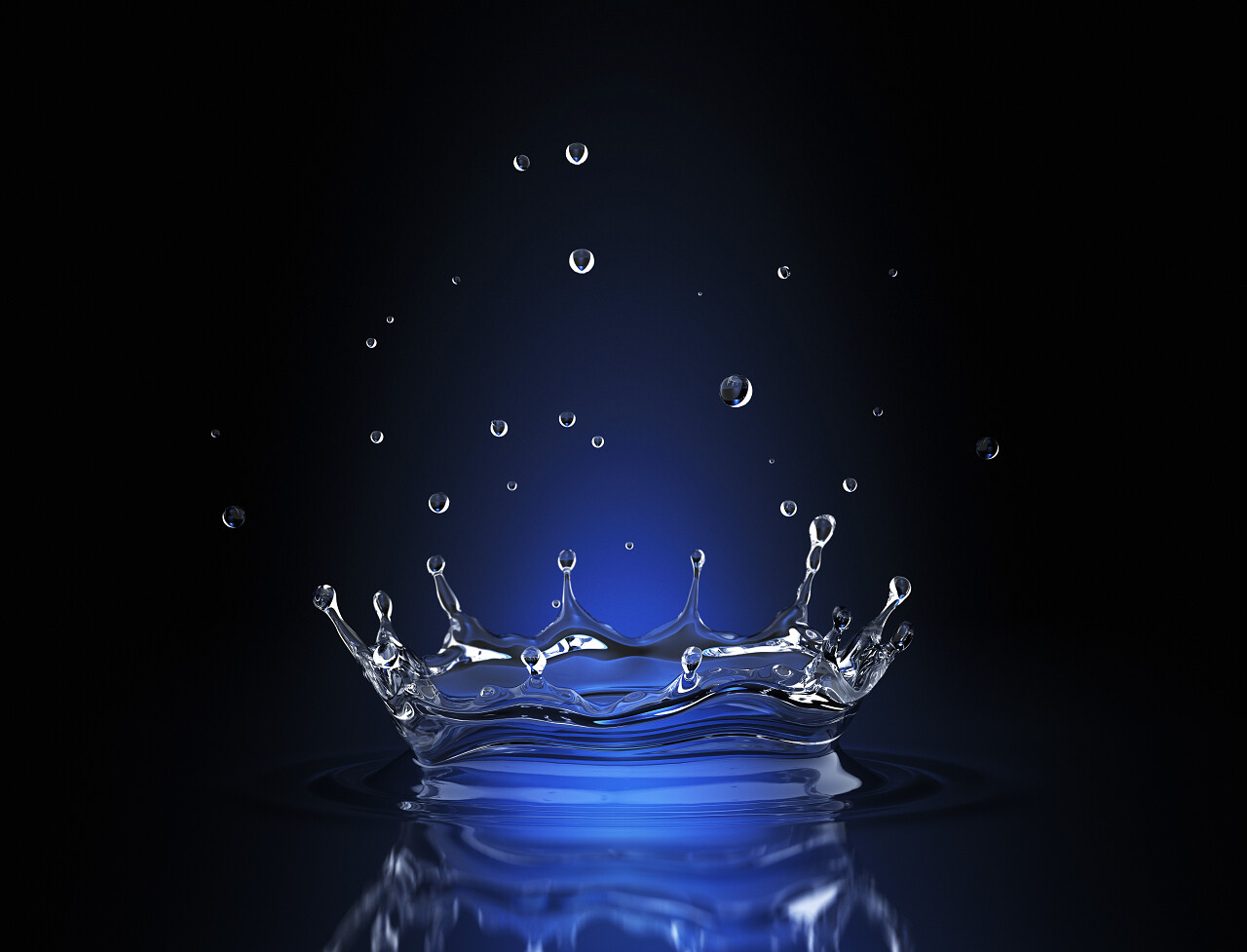 水溅在蓝色的点光源