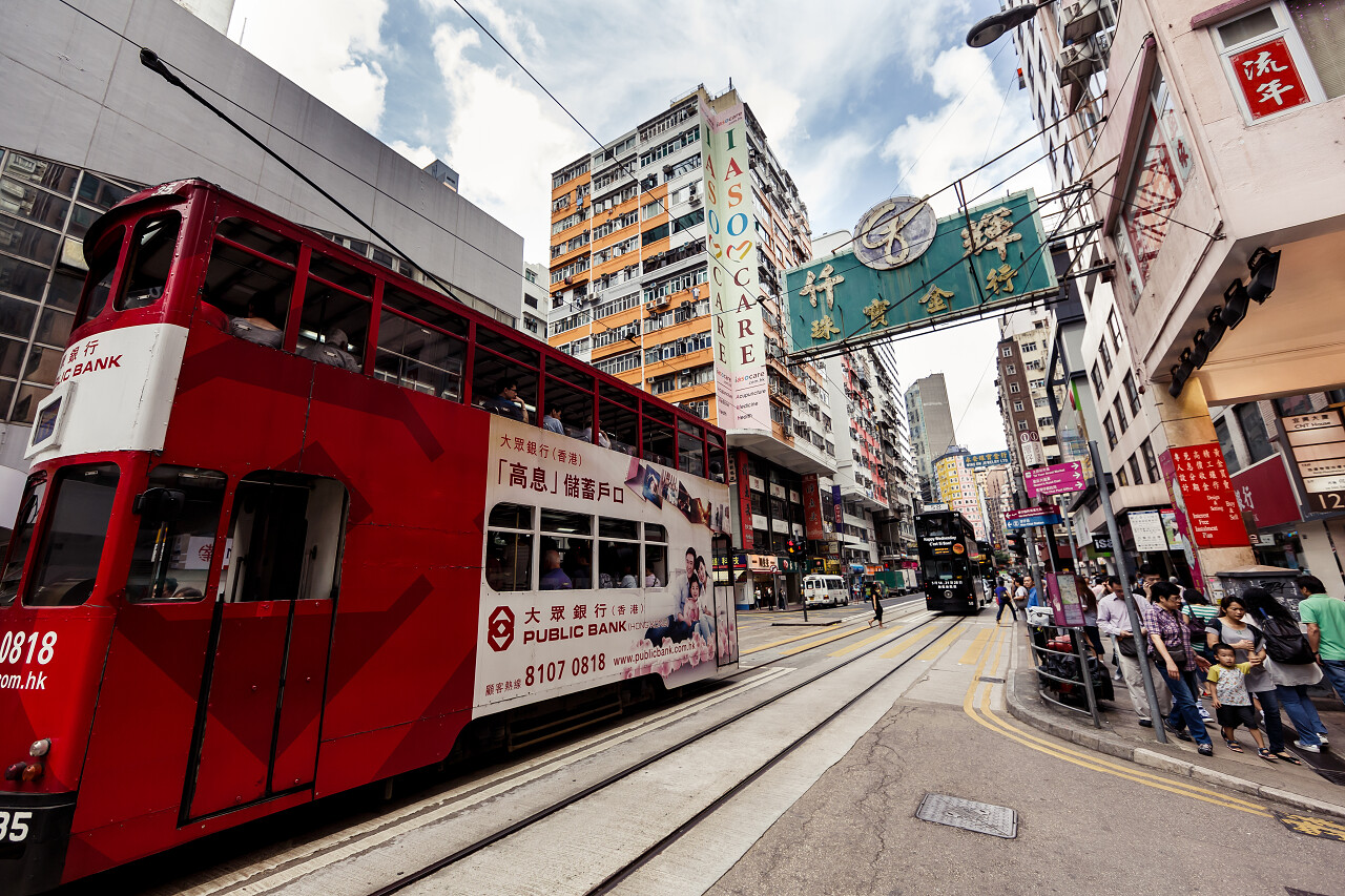 中国香港香港街头广告双电车香港旅游