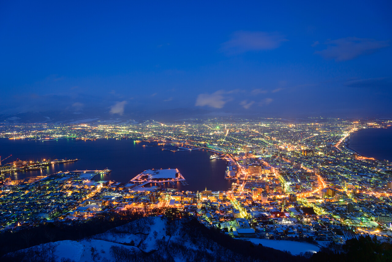 航拍外国城市景观北海道函馆夜景美好未来北海道旅游