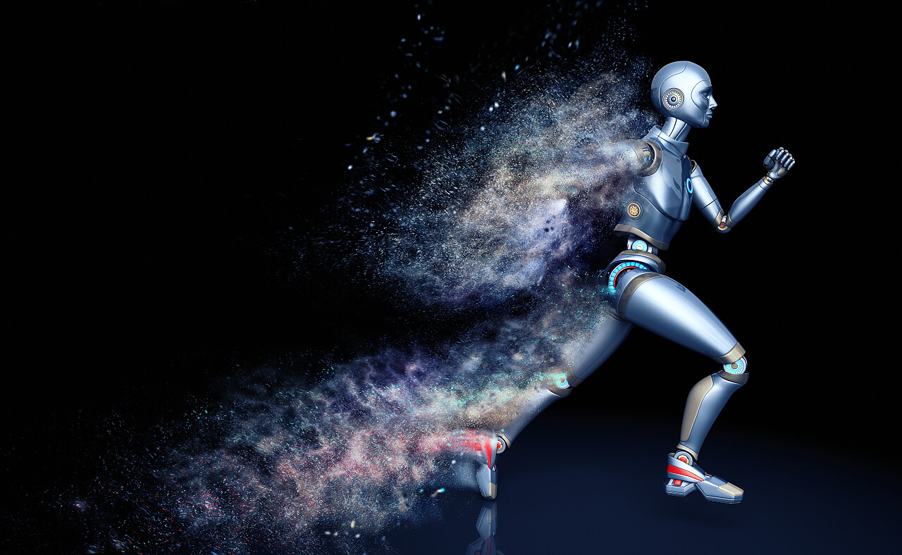 正在奔跑的机器人渲染努力