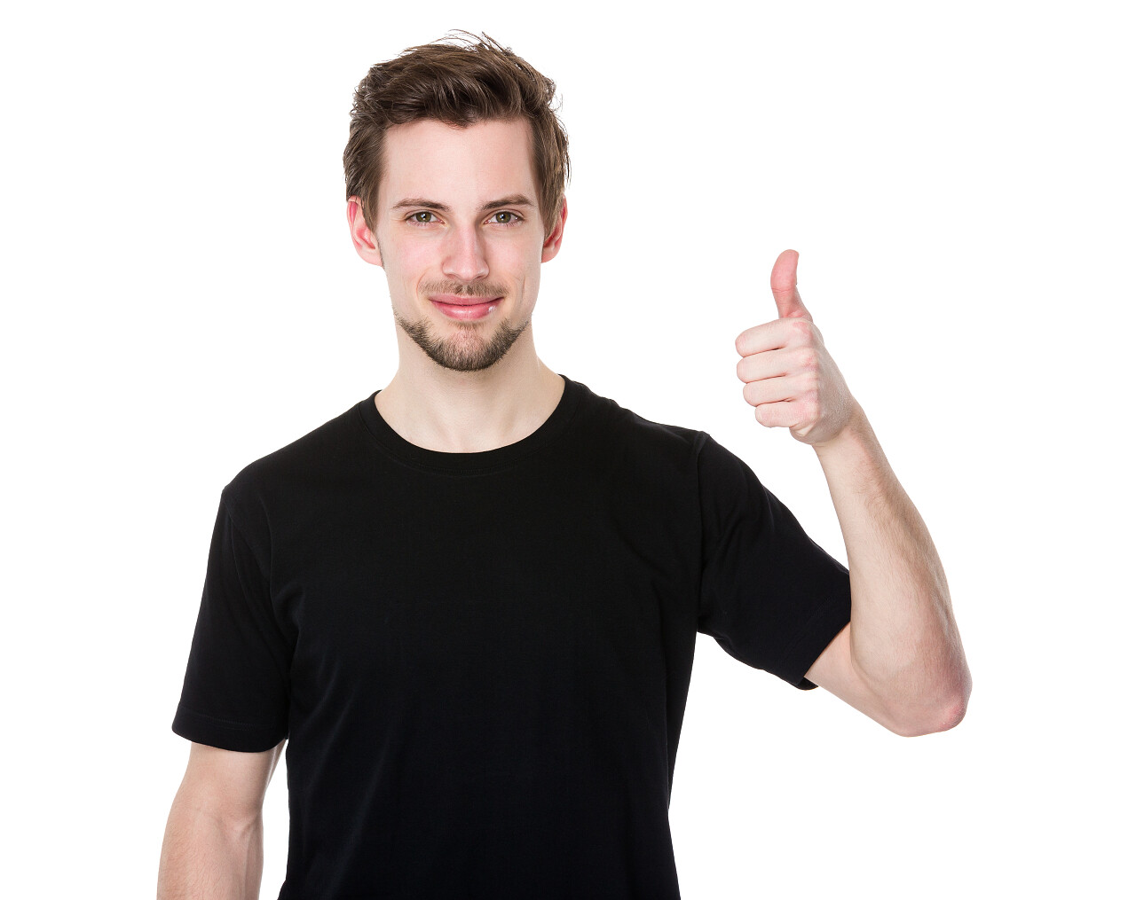 男子竖立大拇指点赞手势