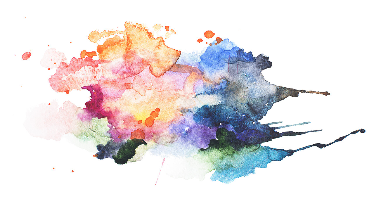 抽象的水彩画水彩画手绘在污渍上多彩的黄色橙色油漆飞溅