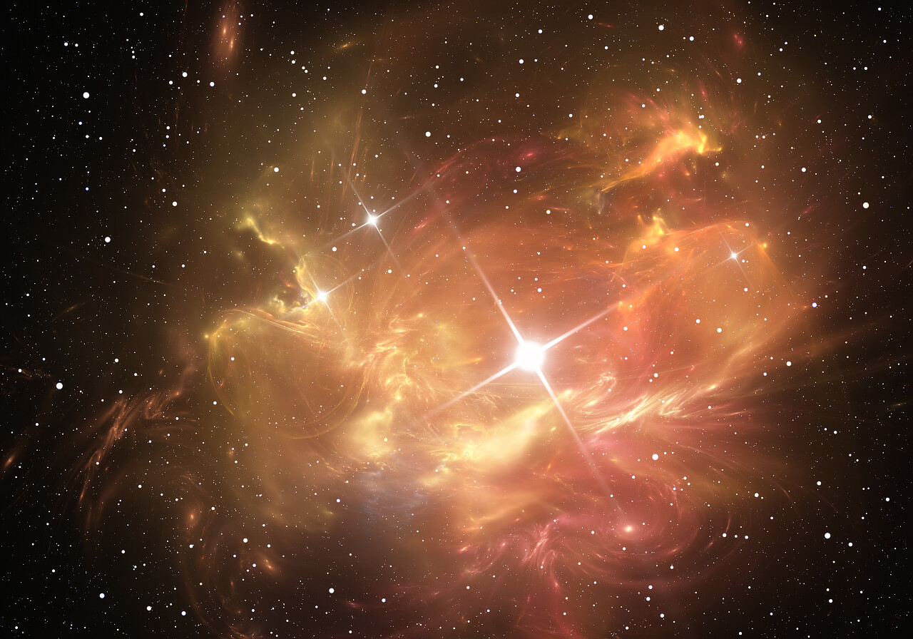 超新星爆炸与星云在背景中