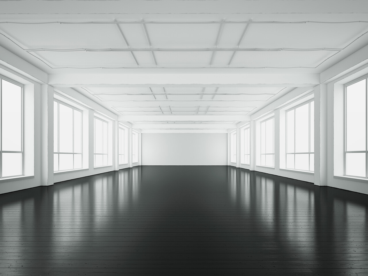 白色办公室内部的大窗户