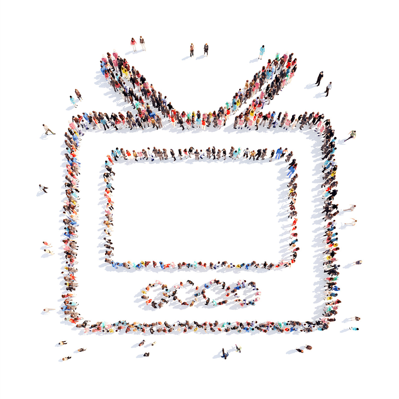 一大群人组成的复古电视机