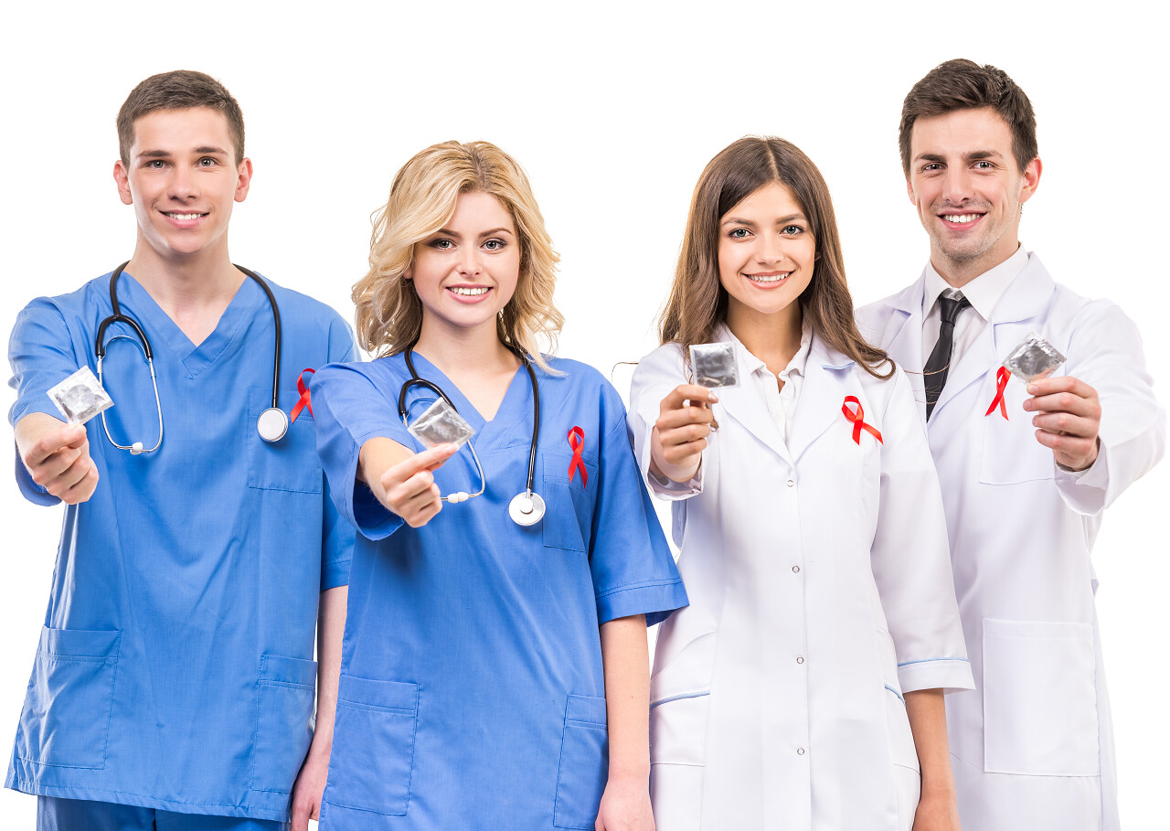 红丝带支持艾滋病宣传运动的医生