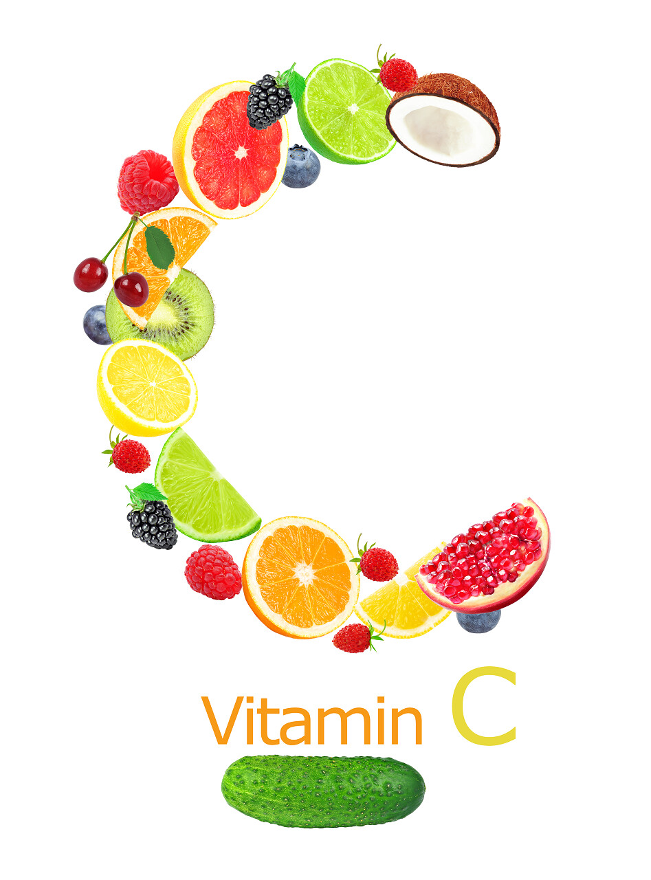 白色背景多彩的水果可以补充维生素C