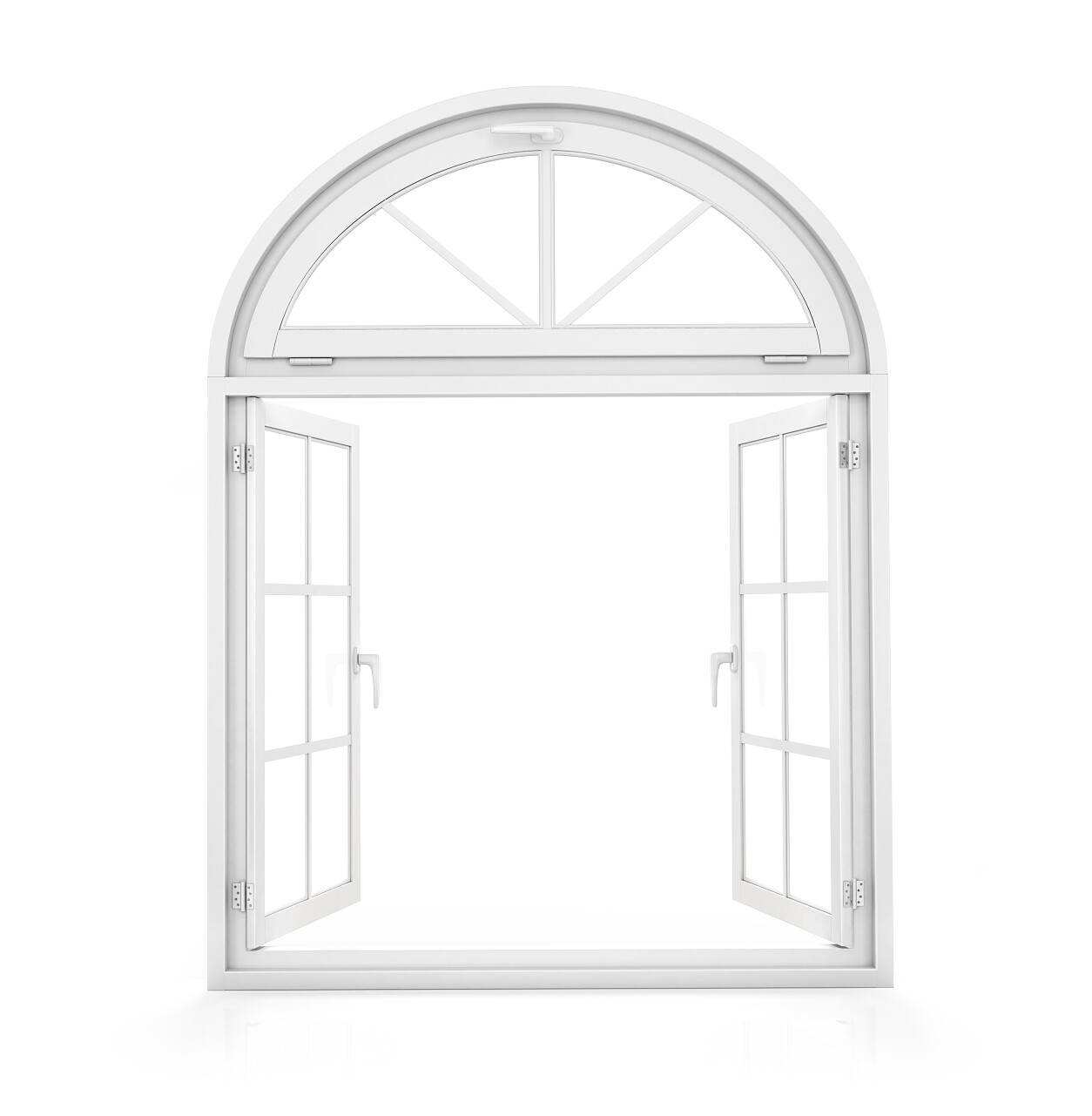 白色背景上窗口向后院打开