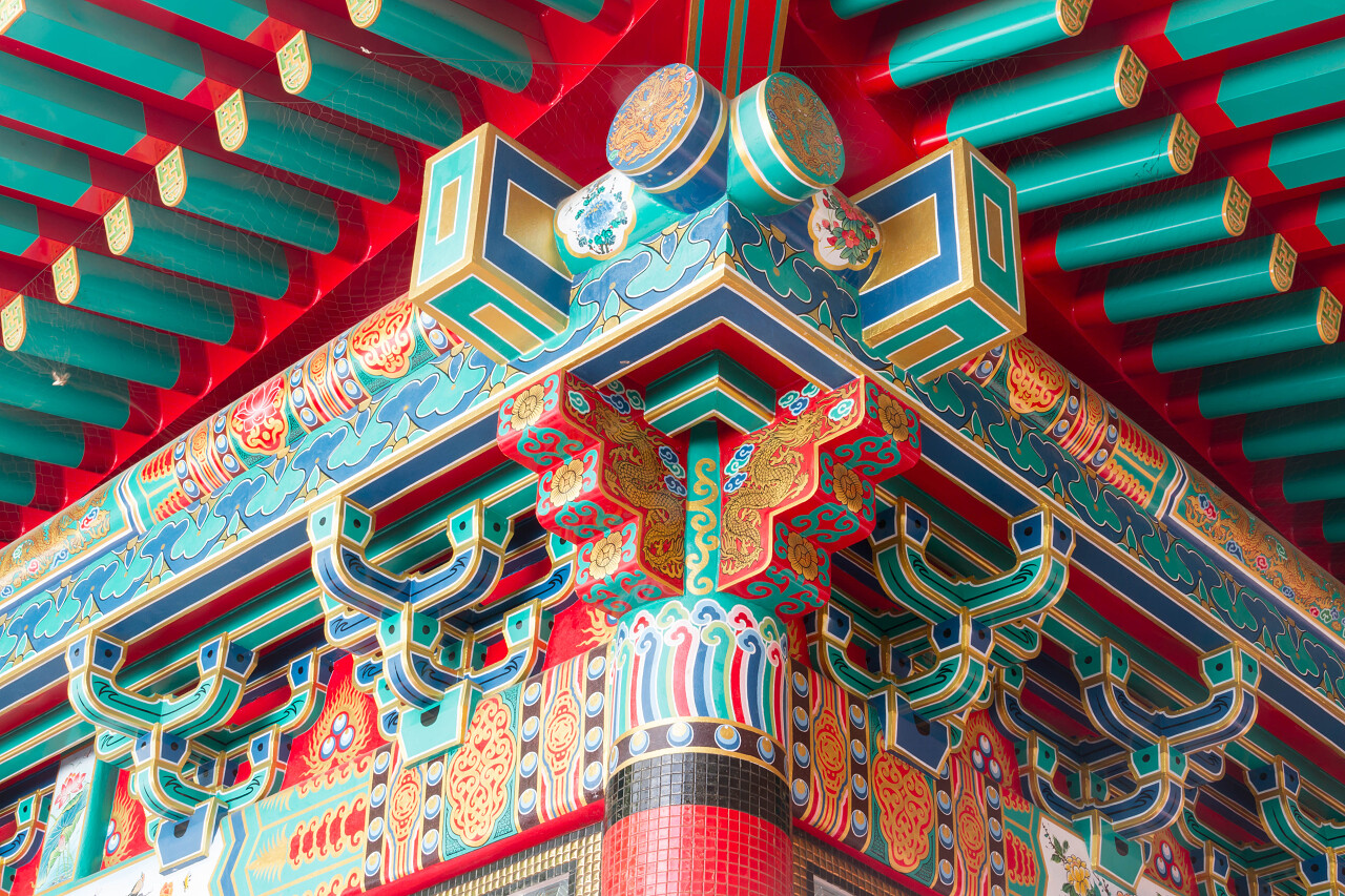 红色中国庙宇建筑古建筑