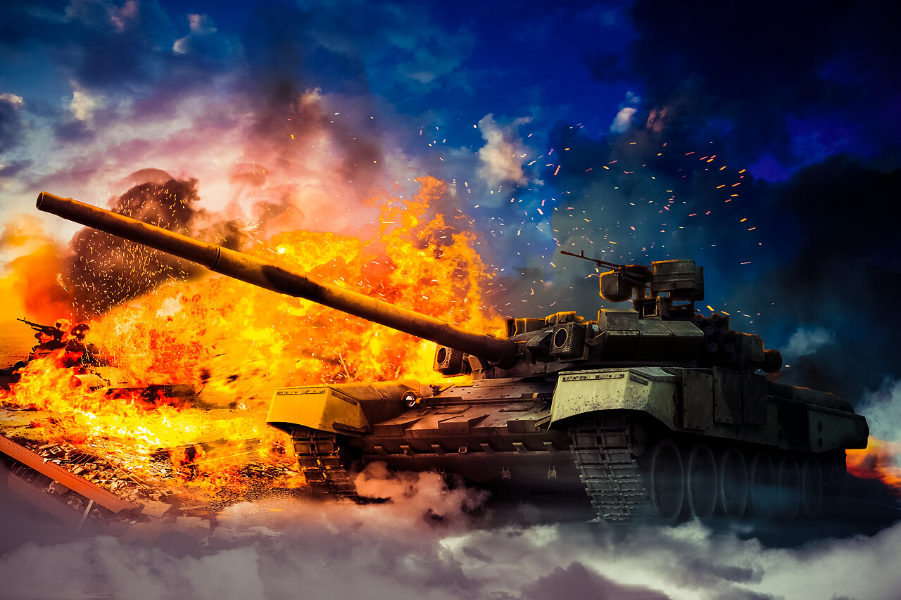军事战争中摧毁敌人的坦克
