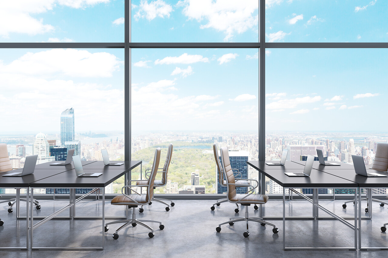 3D渲染下的现代办公室开放办公彩色空间
