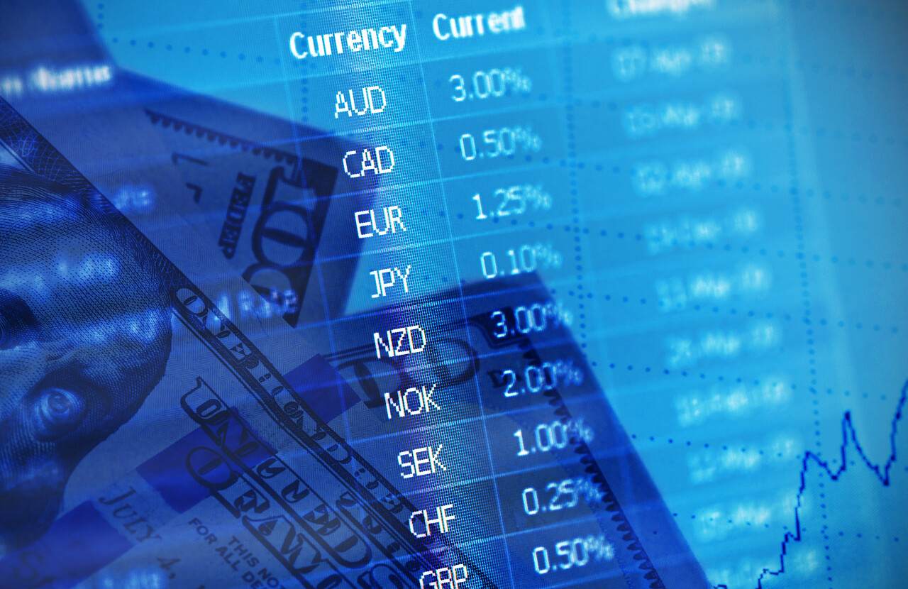 蓝色背景下的金融市场概念的拼贴