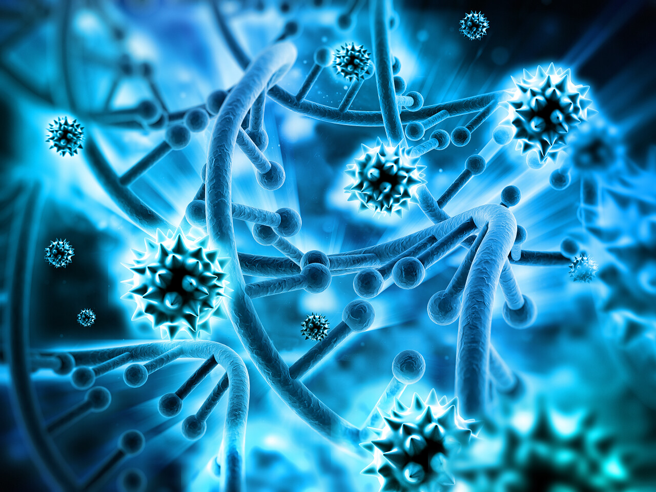 Dna链与蓝色色调的背景