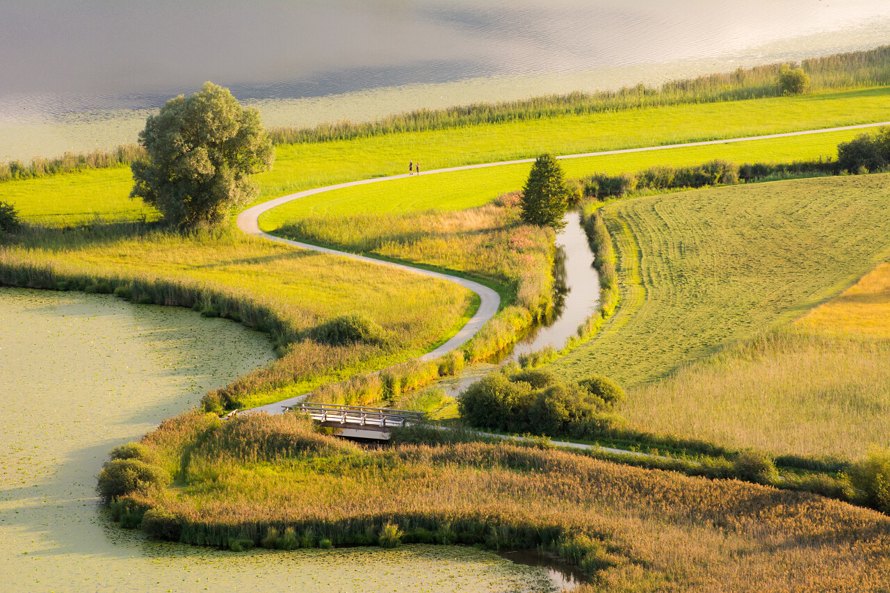 在霍普芬湖有一望无际的草原和小溪湿地沼泽湿地日