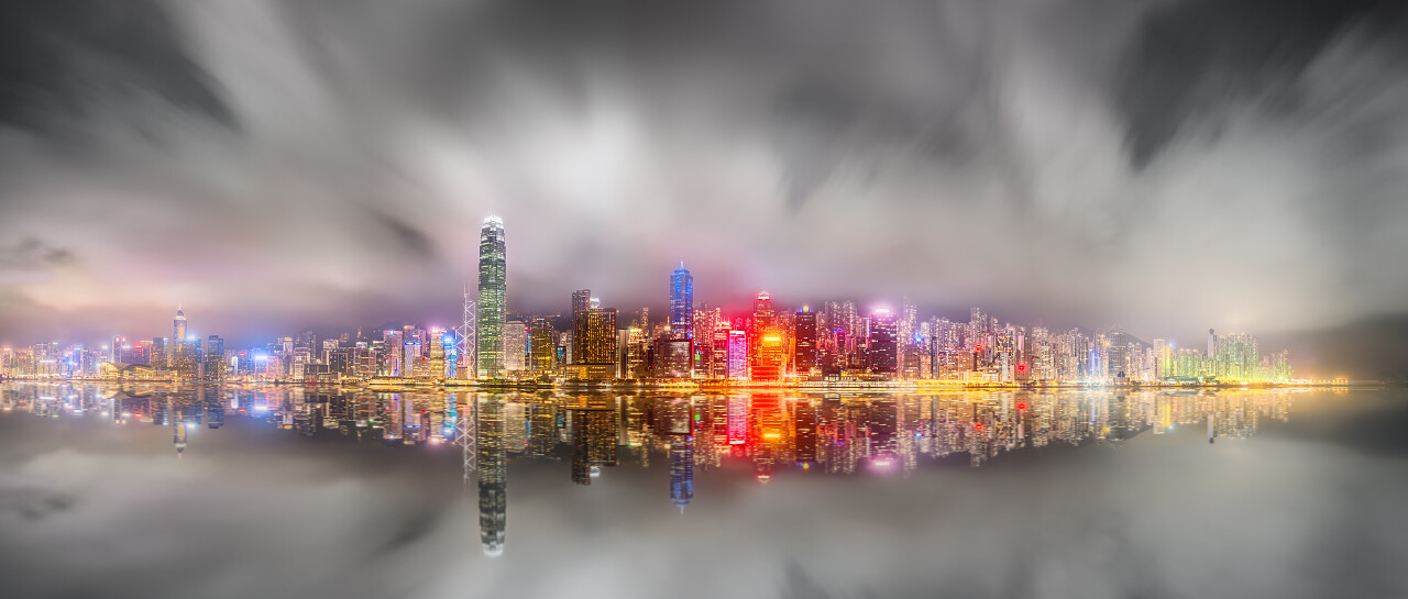 Hong 香港岛、 天际线和金融区的夜晚图香港旅游