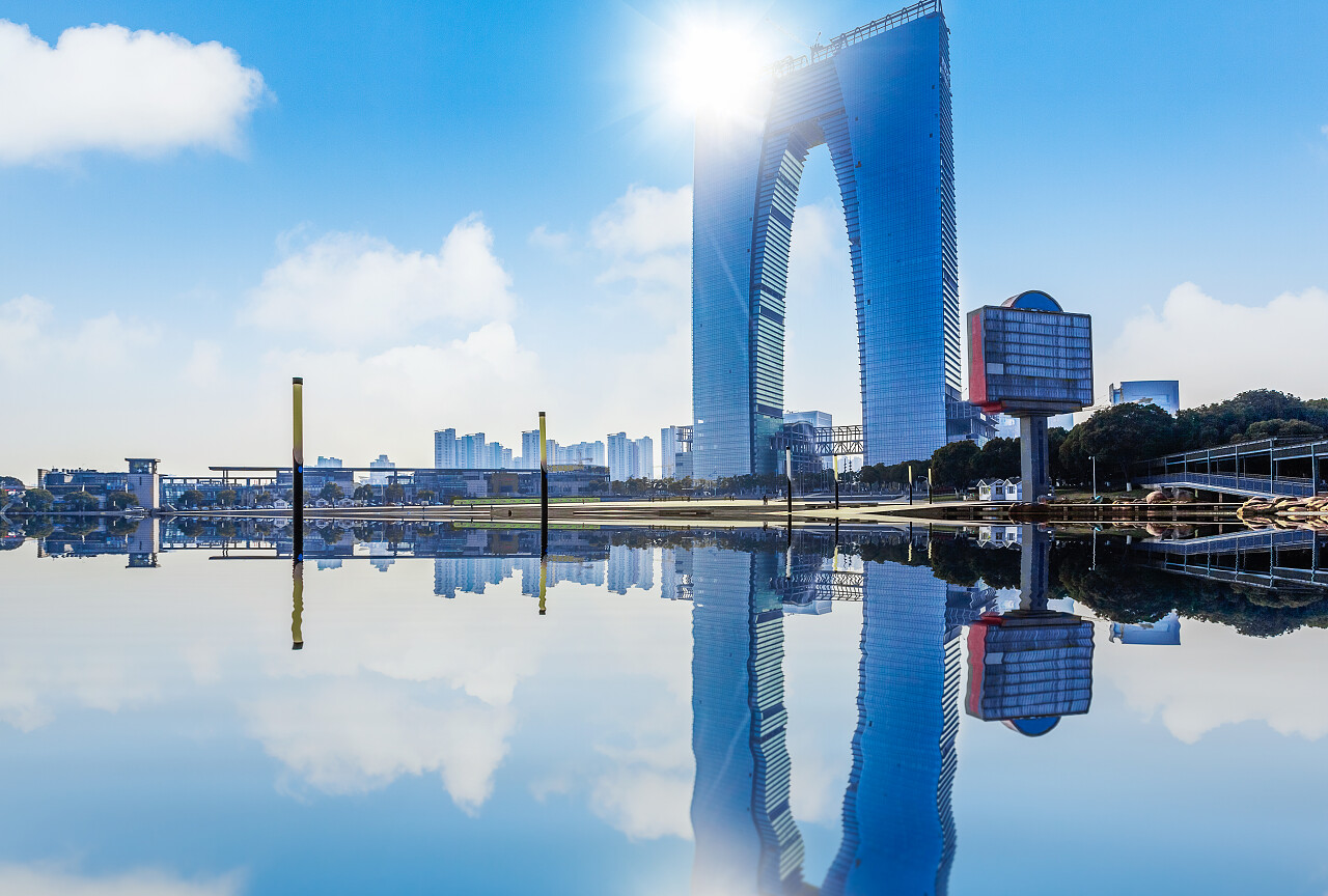 金鸡湖和东方之门江苏