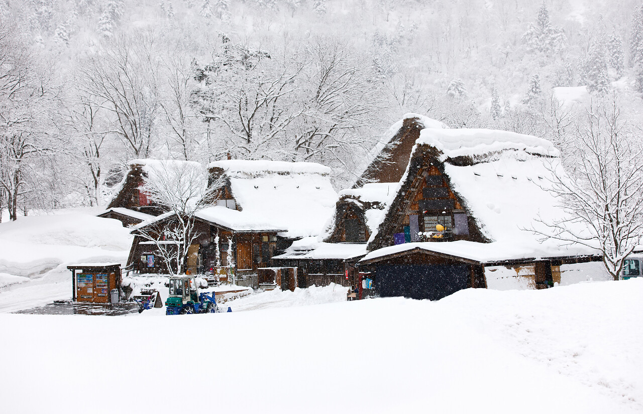 日本旅游地标日本村白川乡雪景日本旅游