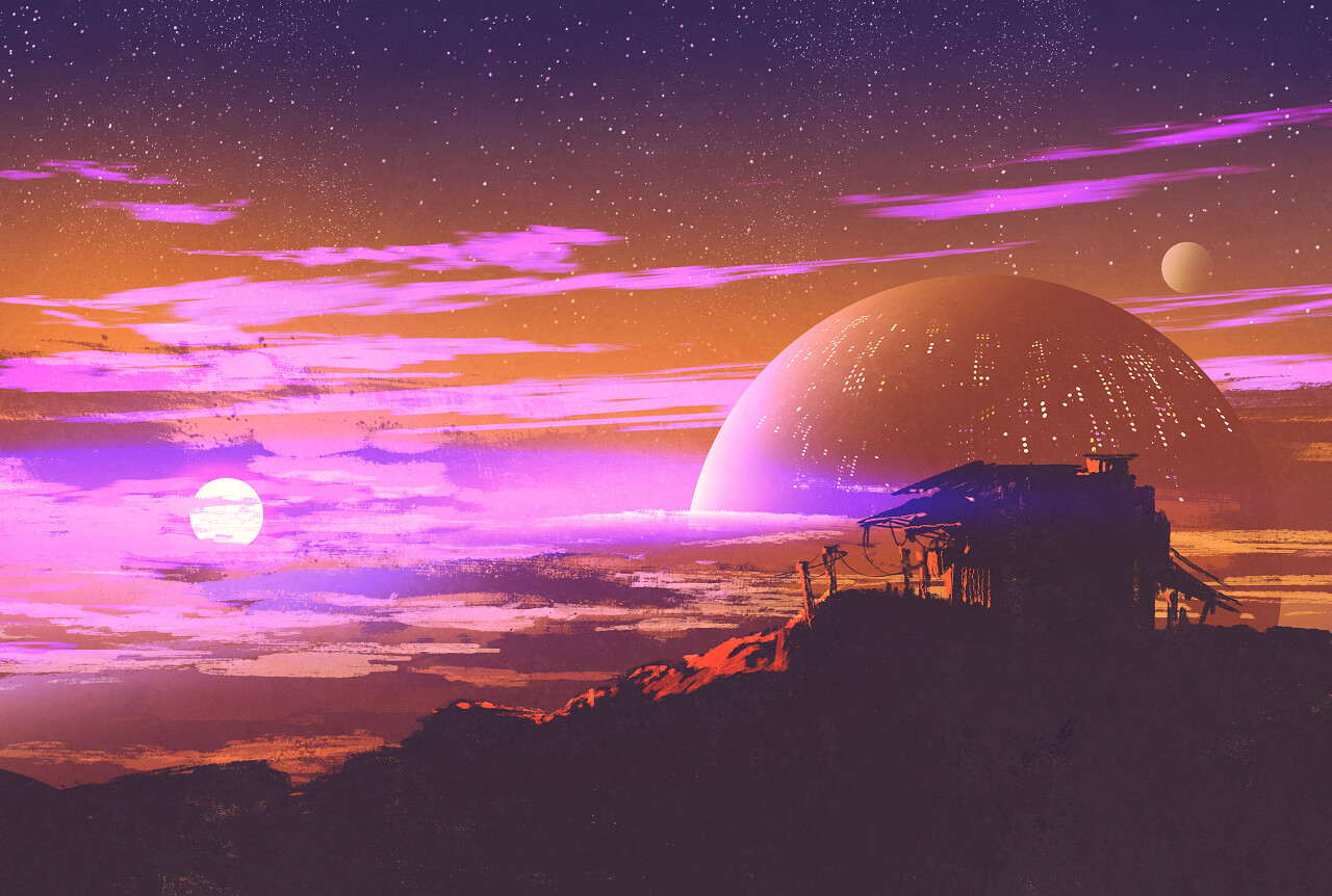 星球上的房子背景插图绘画