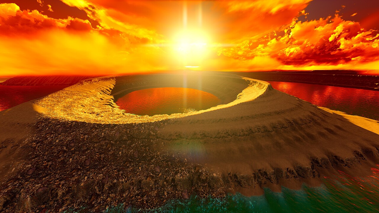 火山景观火山口午后阳光火烧云火山池