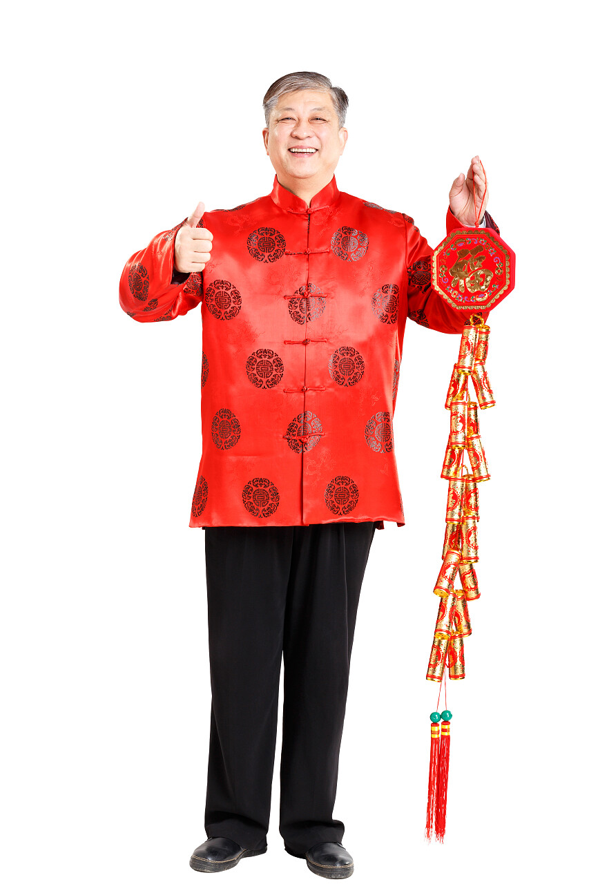 白色背景上微笑的中国老人肖像图新年习俗拜年