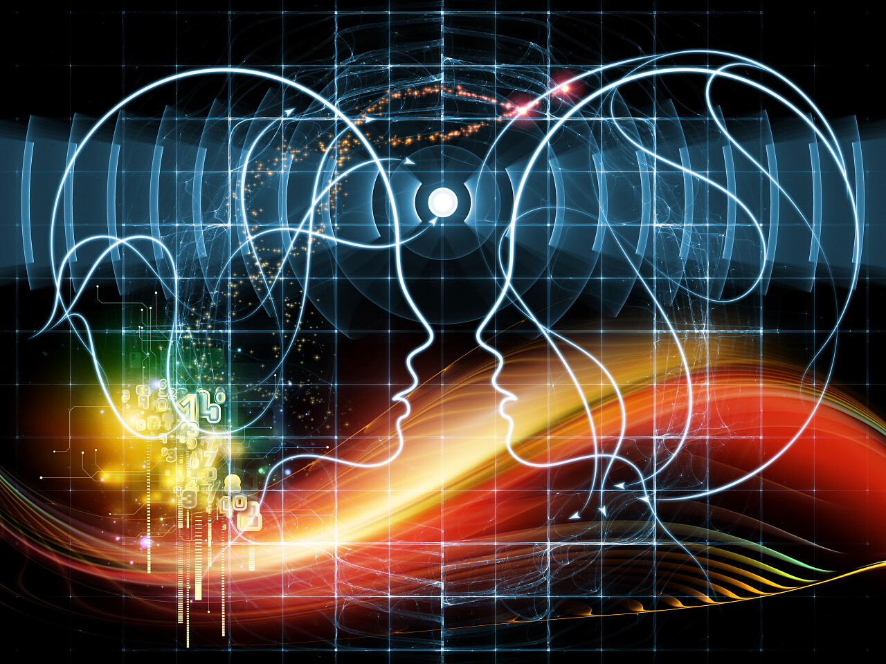 人类的线条和图形元素上的、 自然、 宇宙和人类的生存主题背景