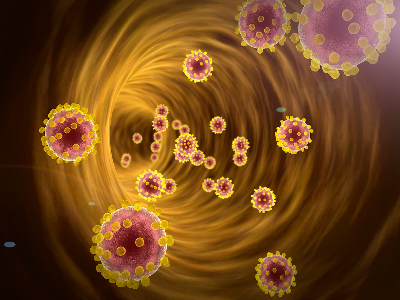 血液中的结肠病毒、血管、白细胞和血管内淋巴细胞的3d图像