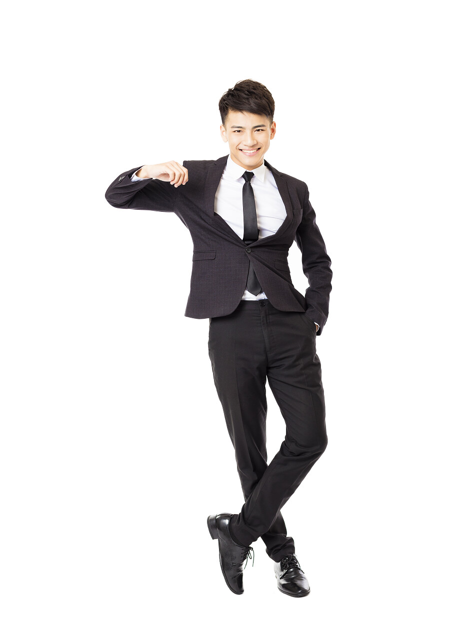 微笑的商务人士在摆拍手势变换