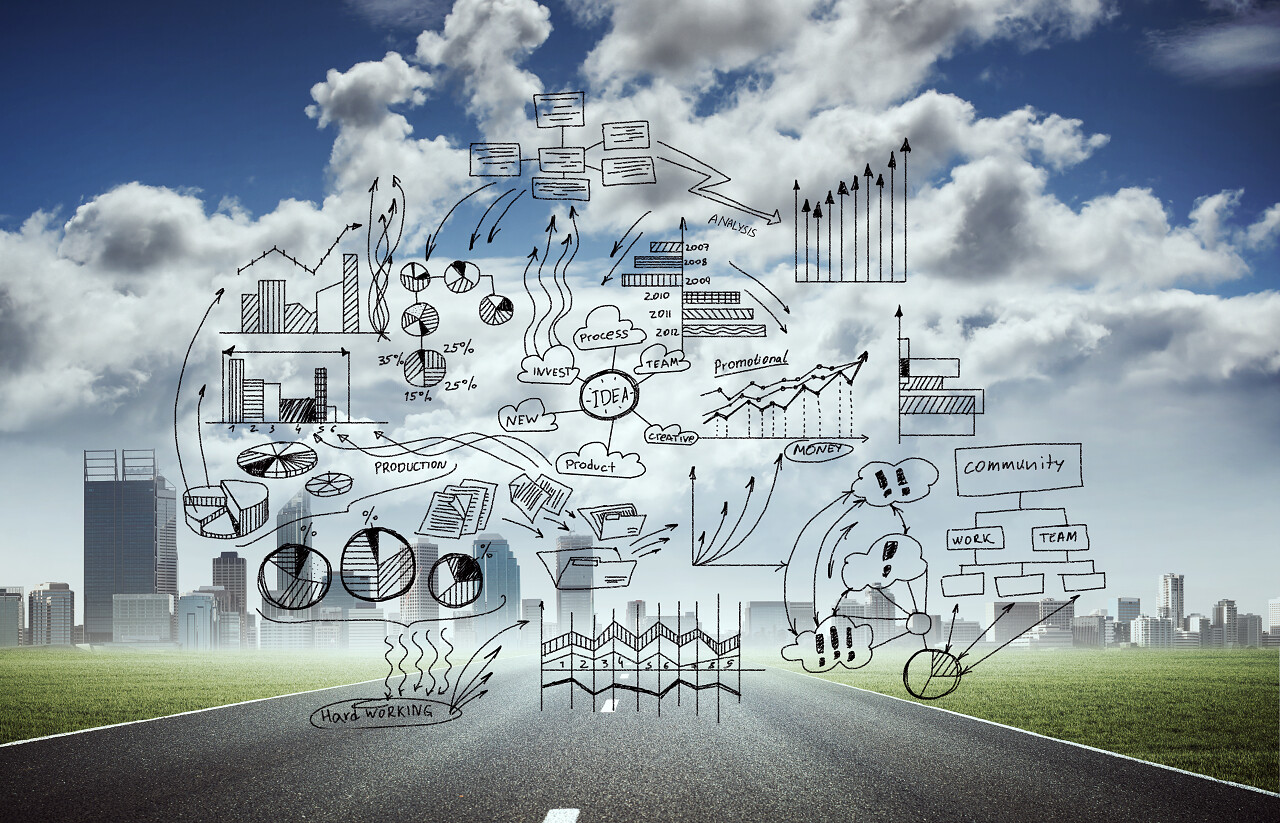 在城市景观背景上绘制元素图表