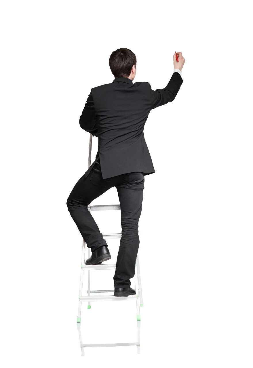 商人在白色背景上书写虚构文本