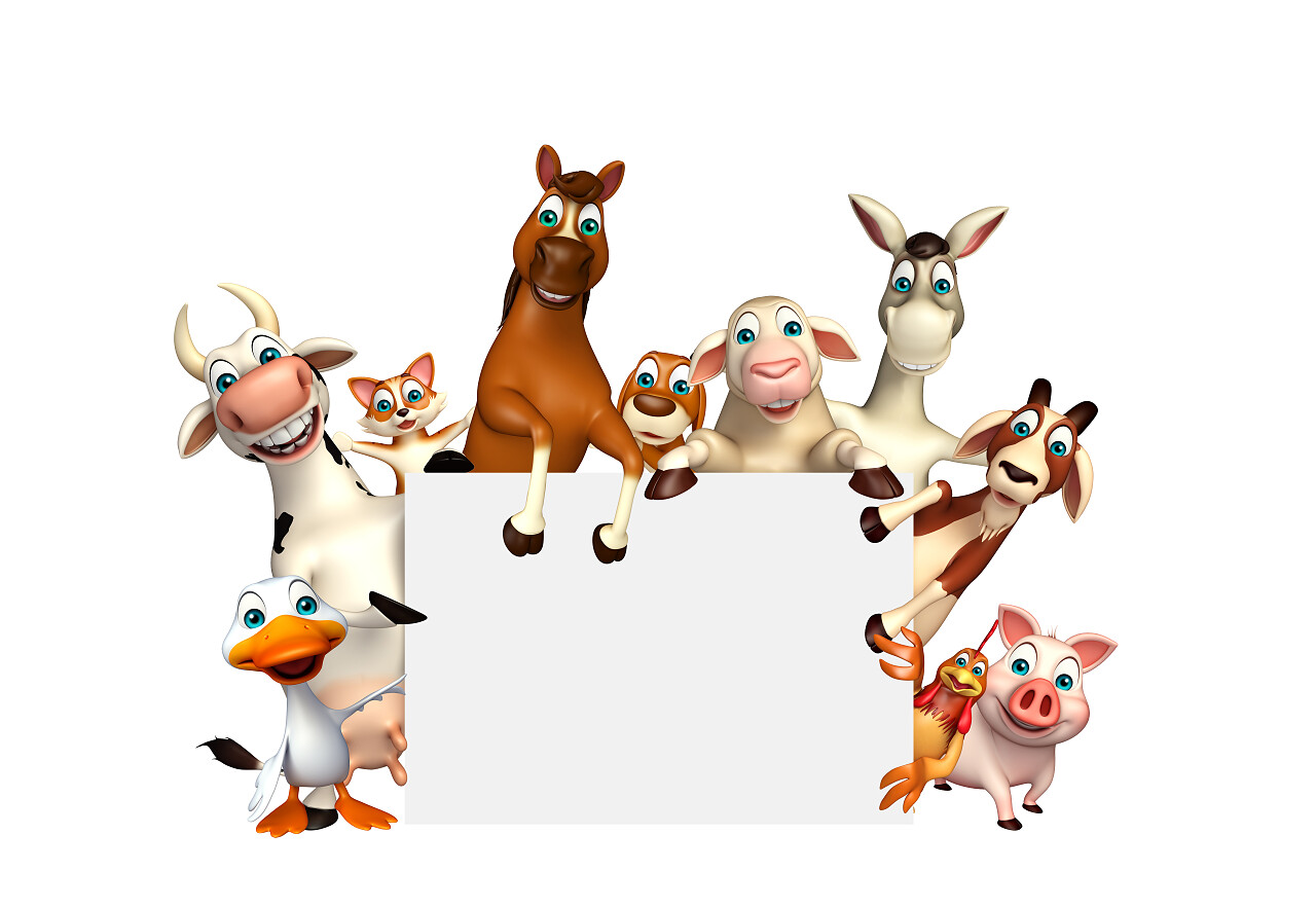 农场动物与白野猪三维渲染图