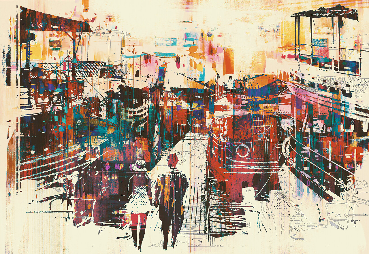 夫妇在港口码头行走