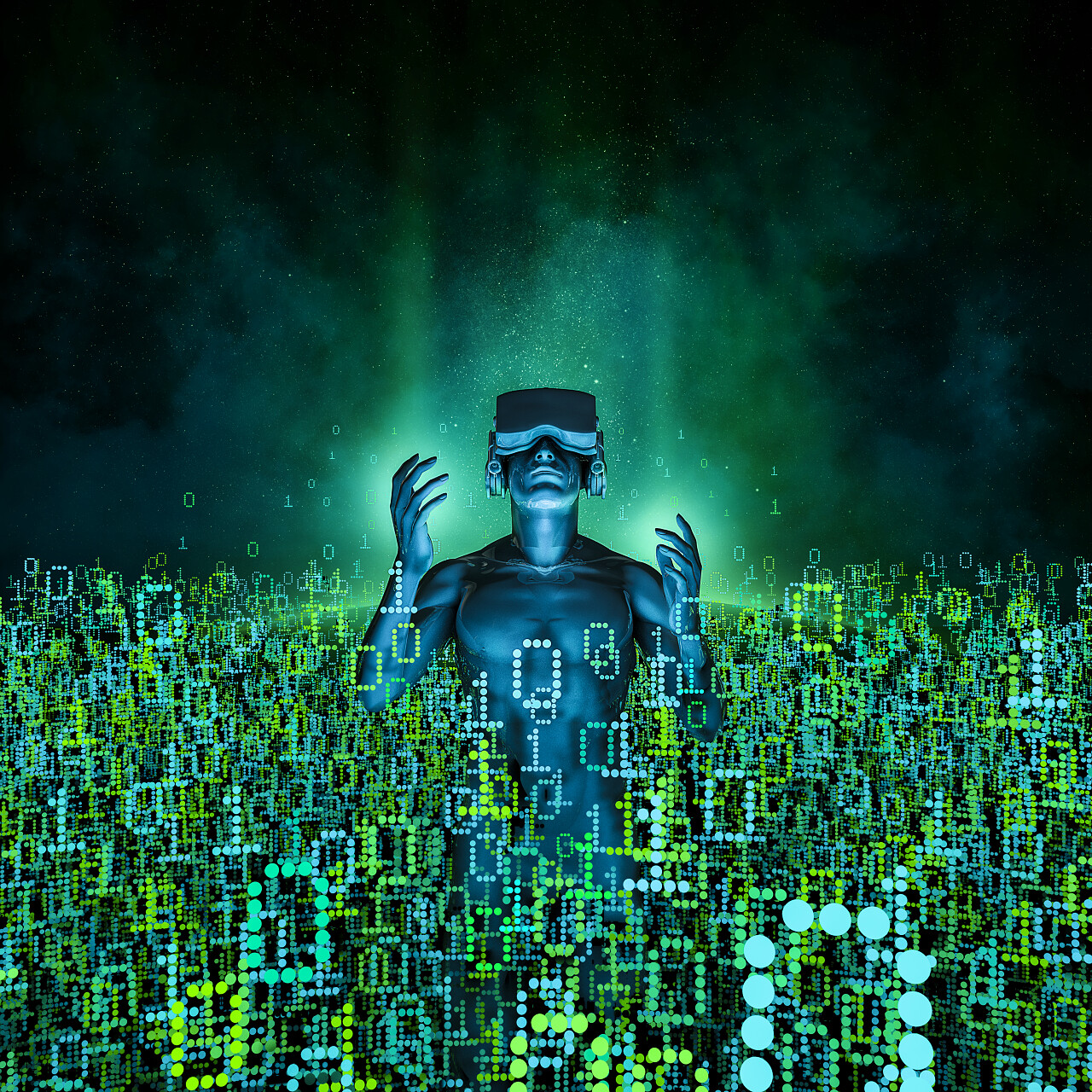 男人戴着虚拟现实的眼镜