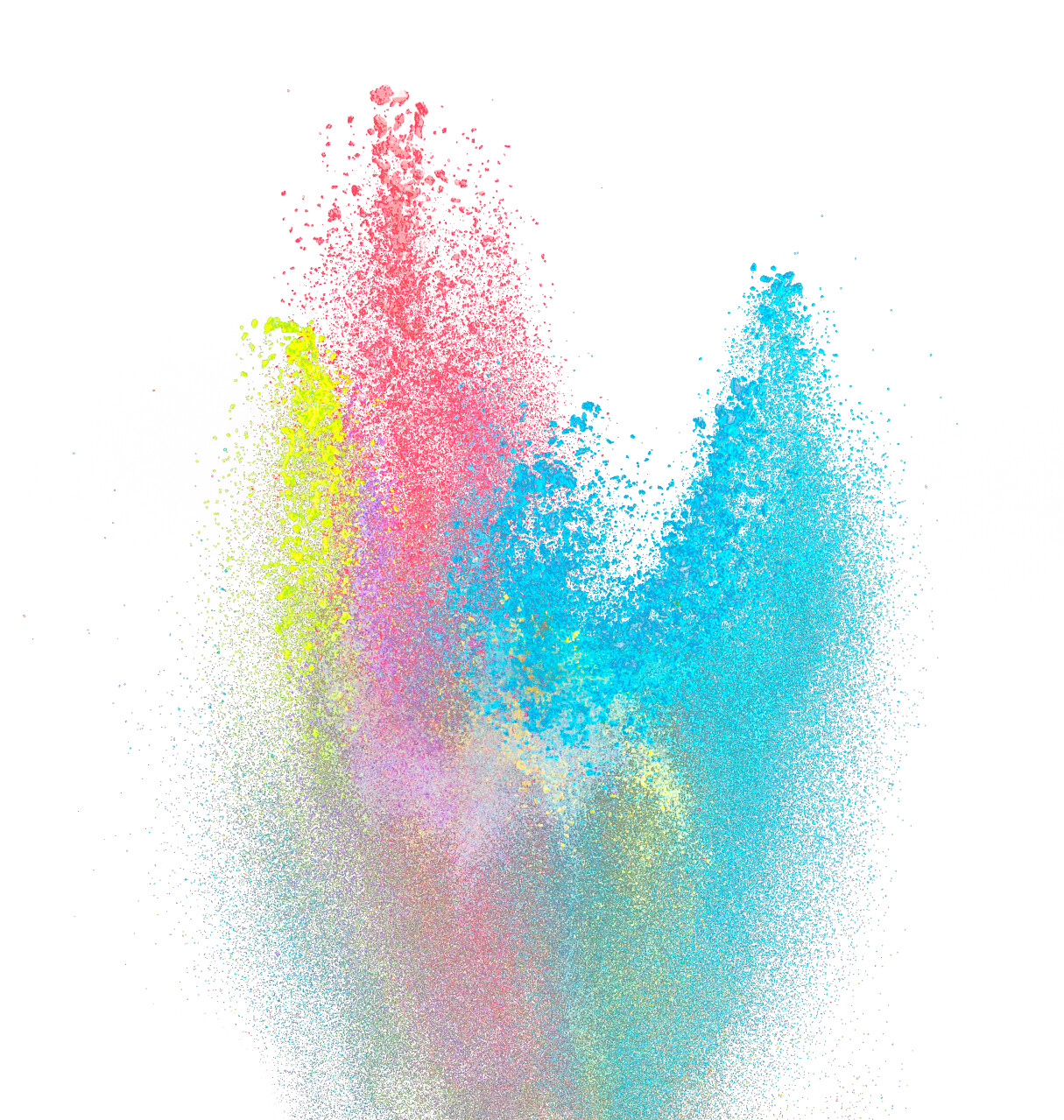 在白色背景下彩色粉末爆炸图案