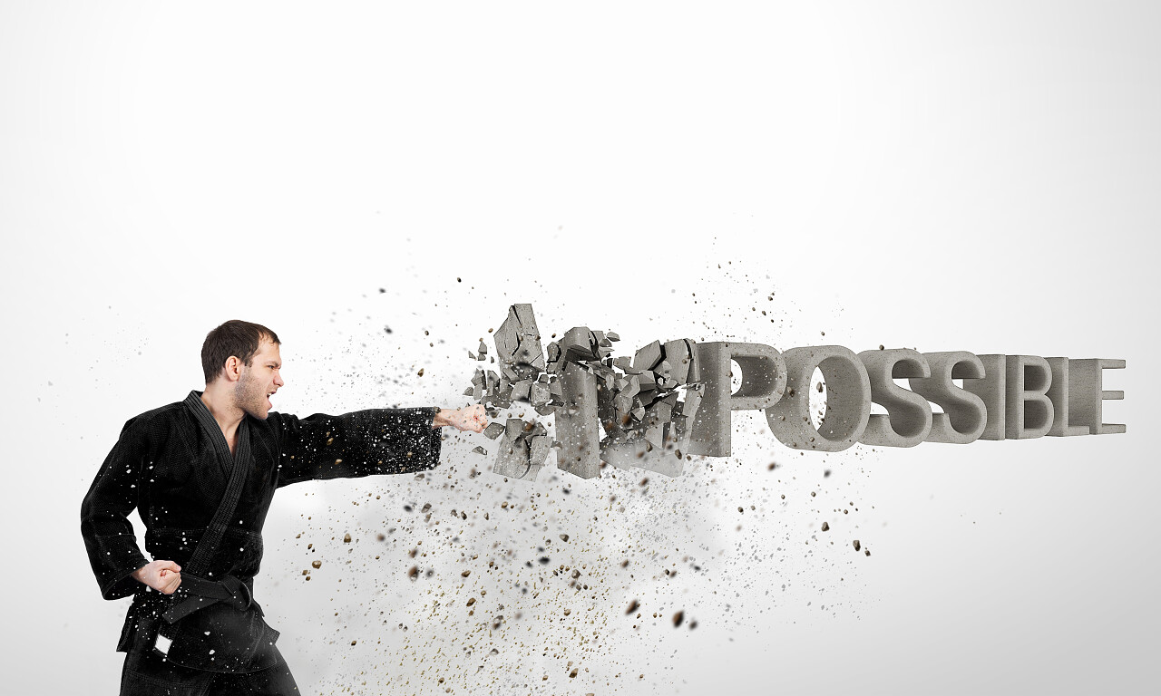 空手道男子打破石头的渲染图