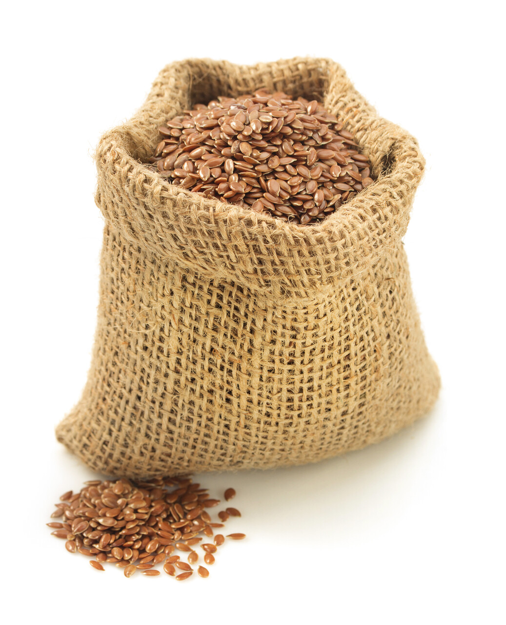 亚麻籽一袋亚麻籽麻袋散落亚麻籽