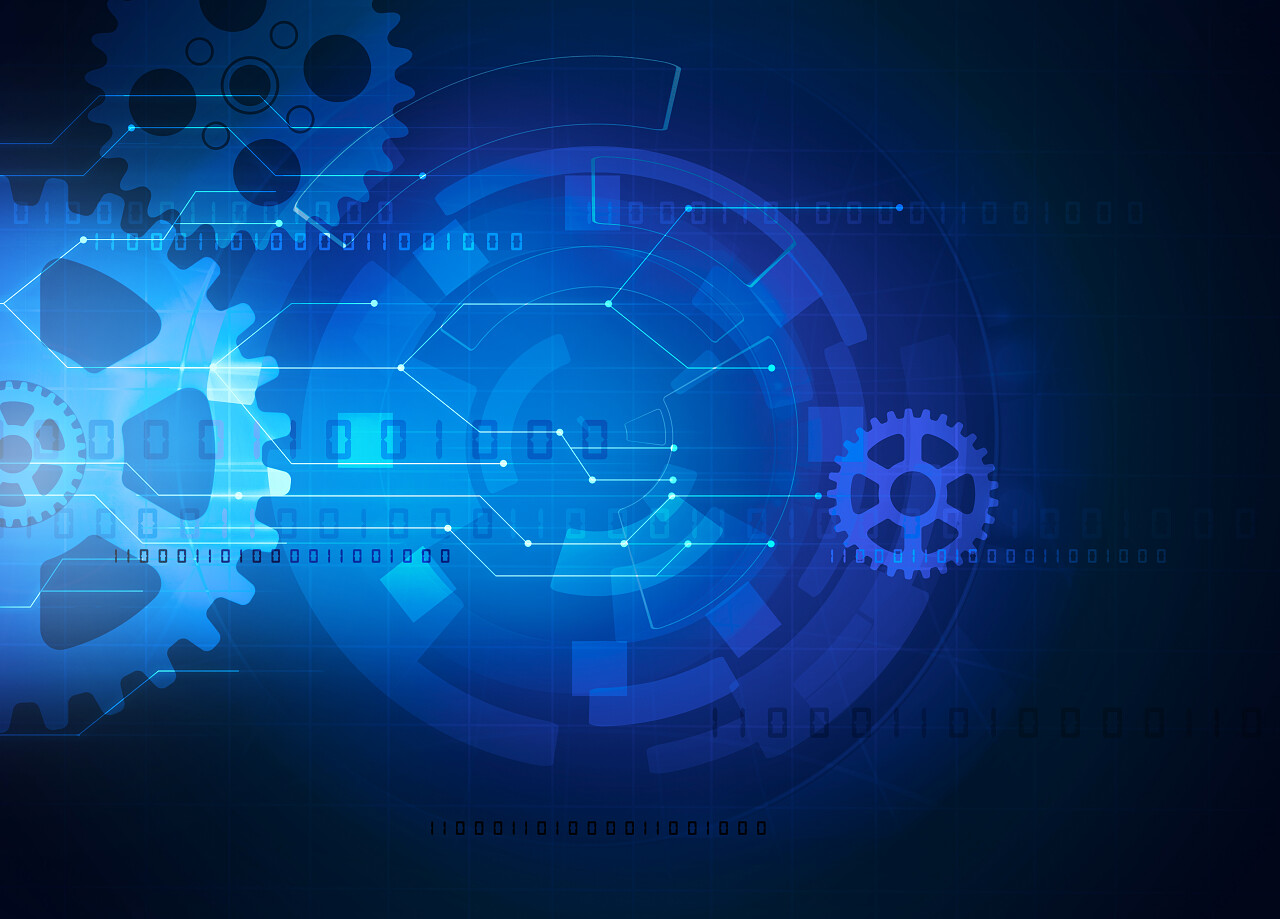 蓝色齿轮零件光束未来抽象概念背景